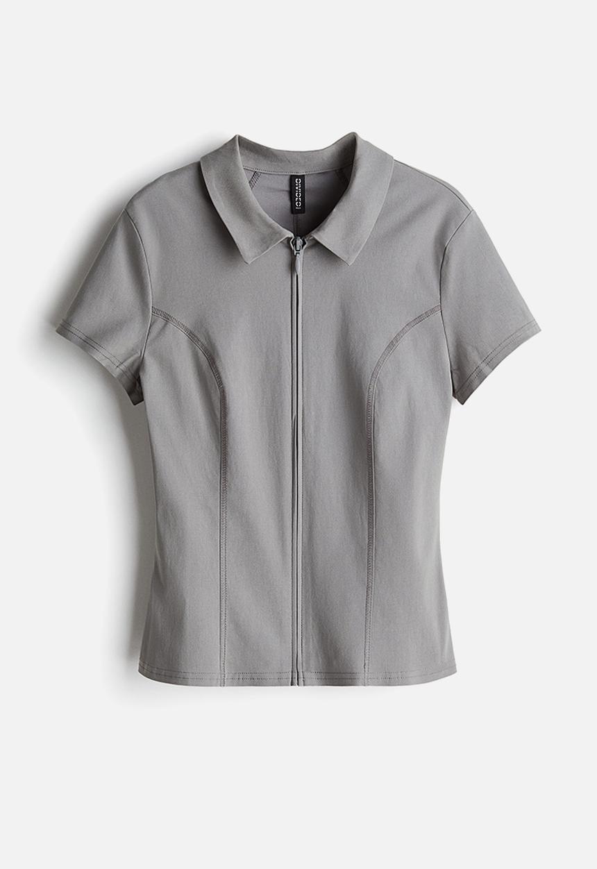 H&M - Collared zip-through top - grey