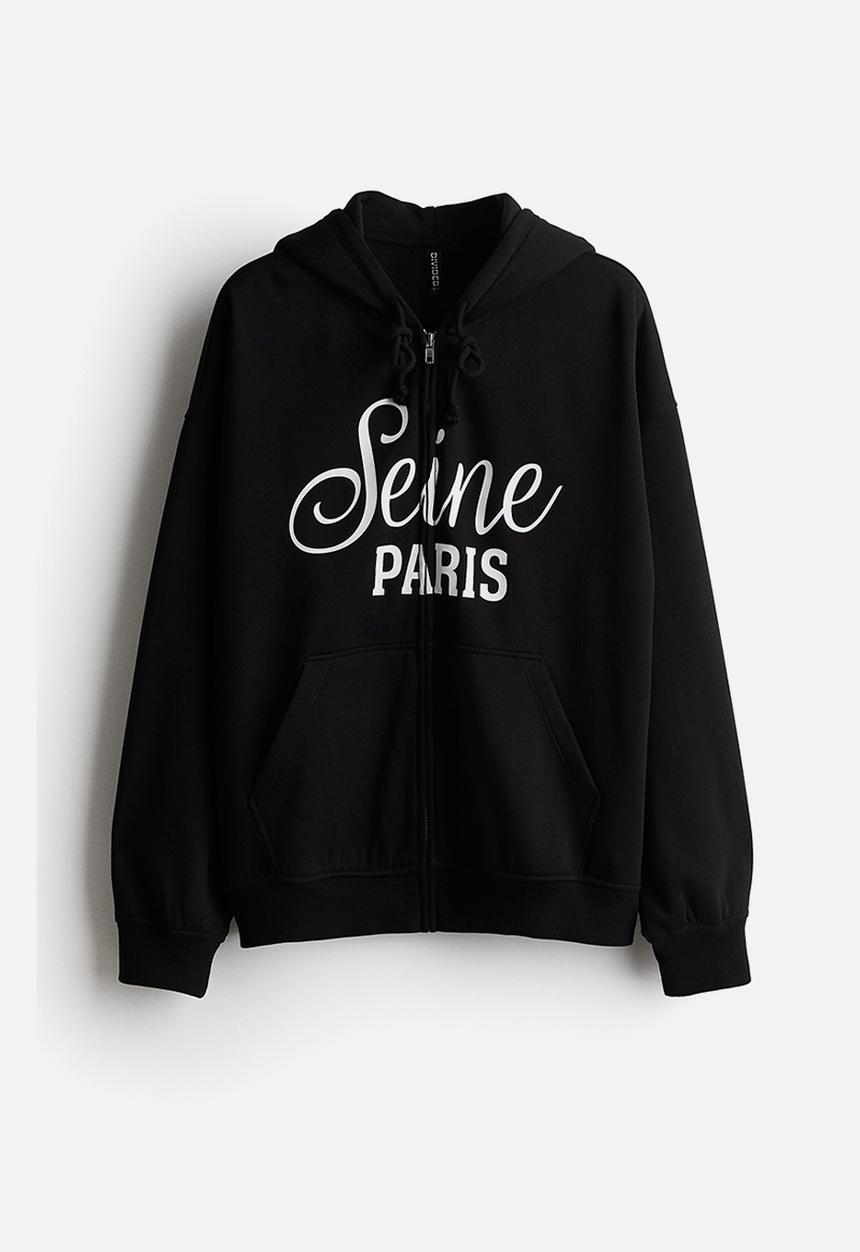 H&M - Oversized zip-through hoodie - black seine 