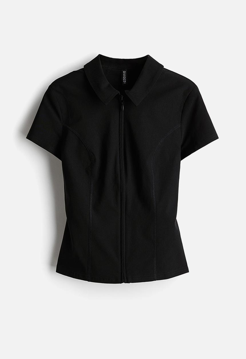 H&M - Collared zip-through top - black