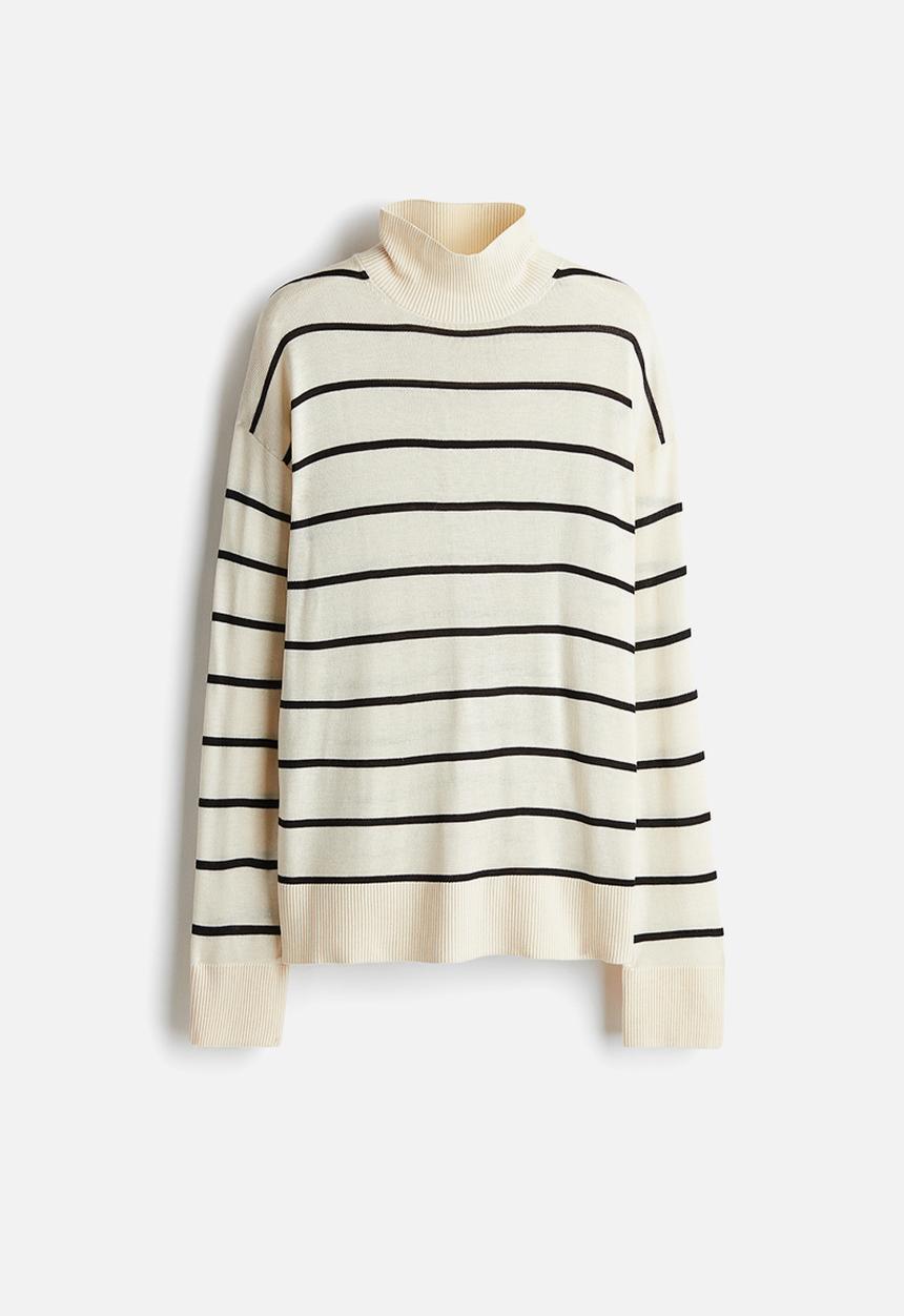 H&M - Fine-knit turtleneck jumper - cream striped