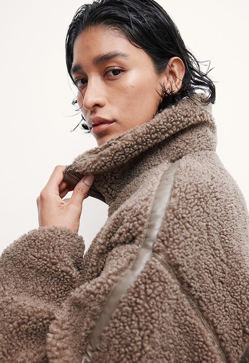 Loose teddy jacket - dark beige - 1226826002