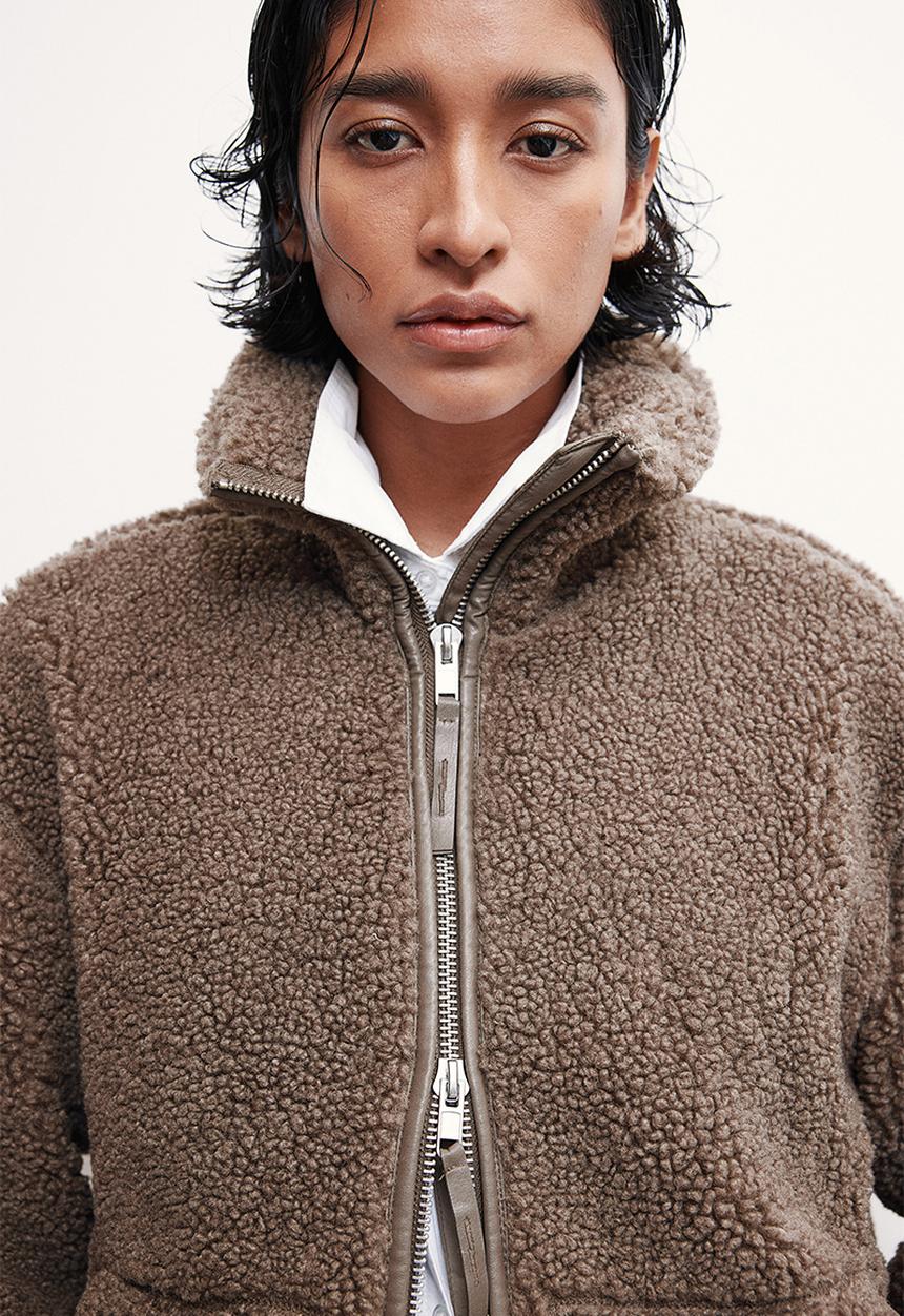 Loose teddy jacket - dark beige - 1226826002