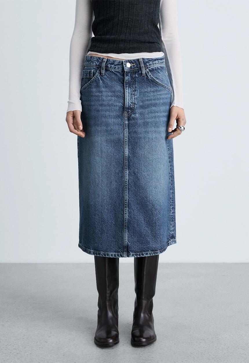 MANGO - Skirt Longo - Denim Blue