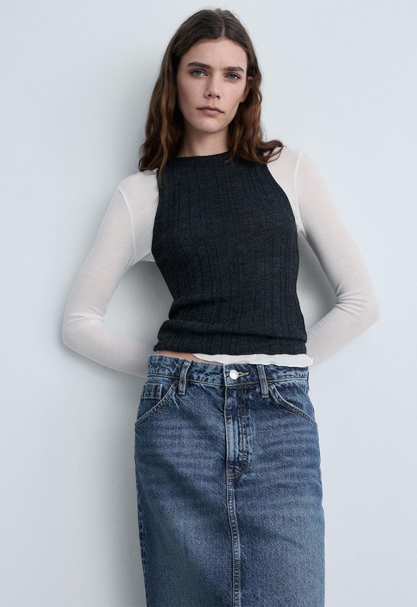 MANGO - Skirt Longo - Denim Blue
