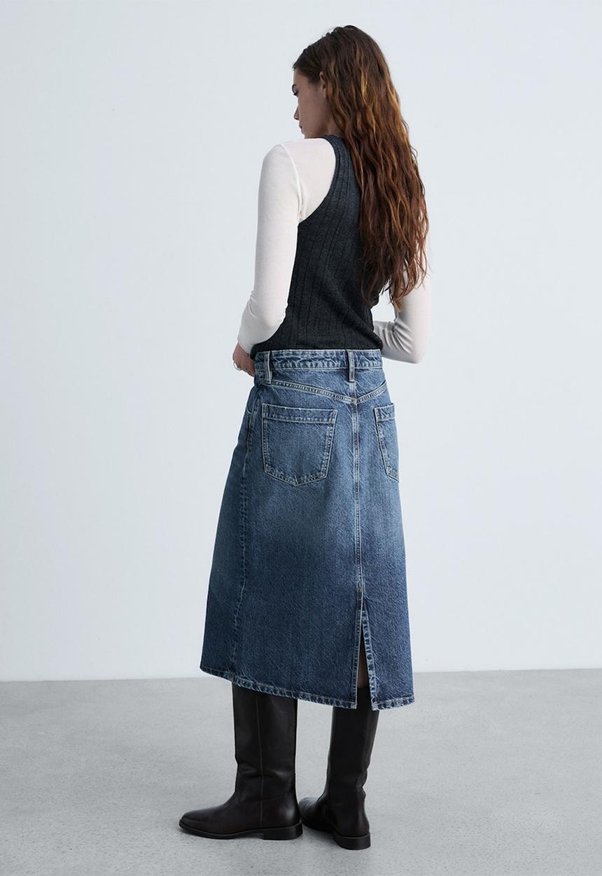 MANGO - Skirt Longo - Denim Blue