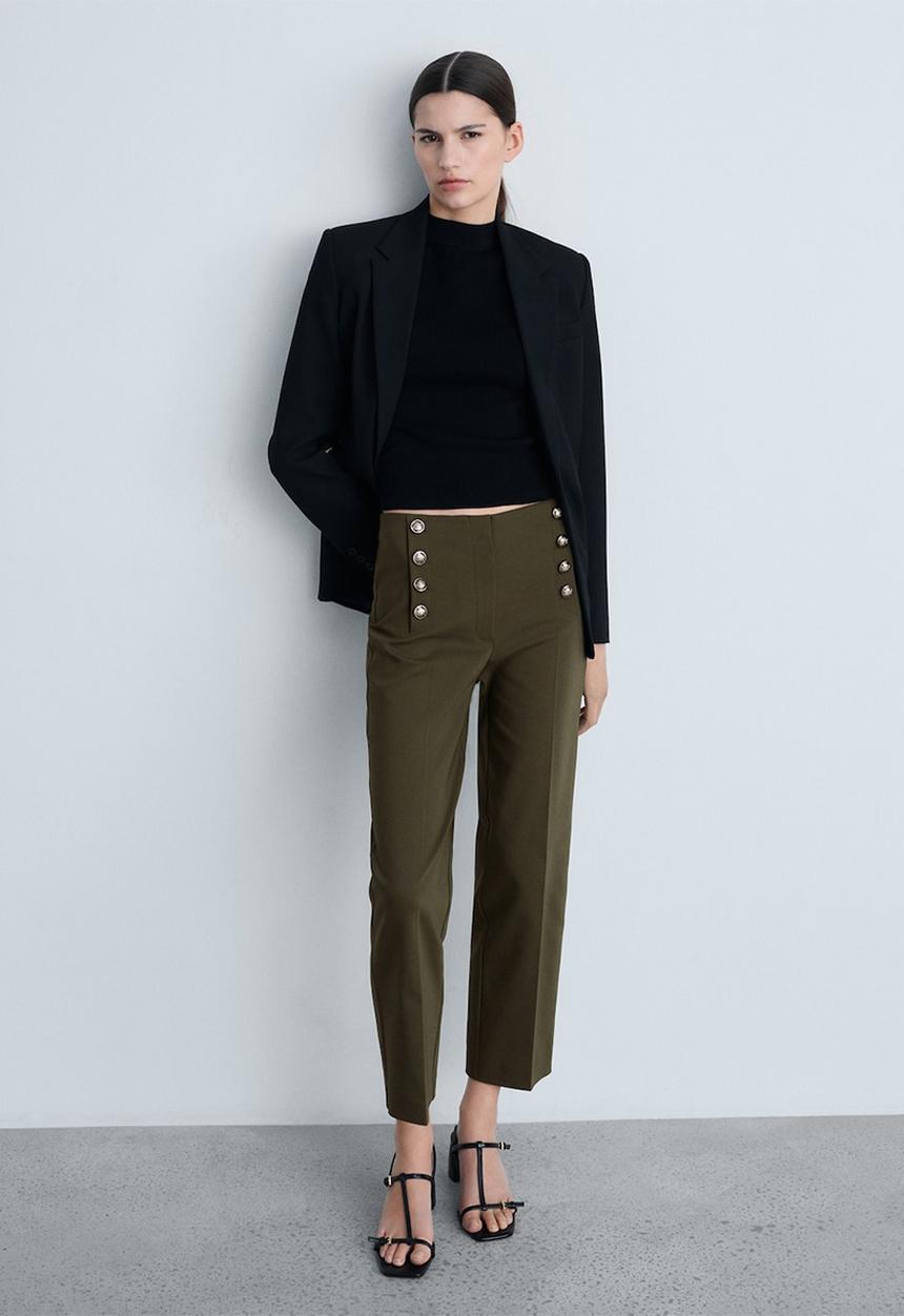 MANGO - Trousers Botones - Beige/Khaki