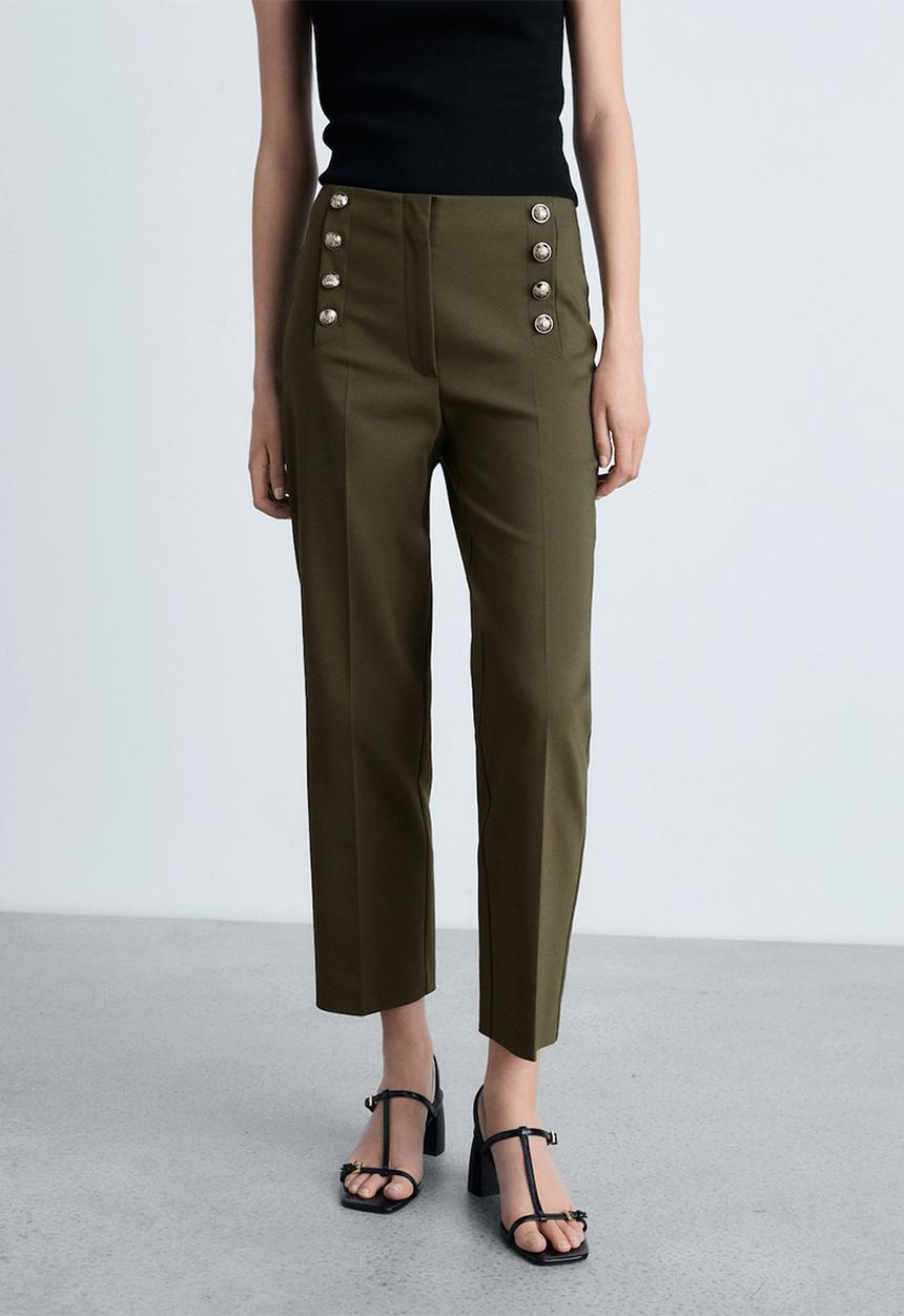 MANGO - Trousers Botones - Beige/Khaki