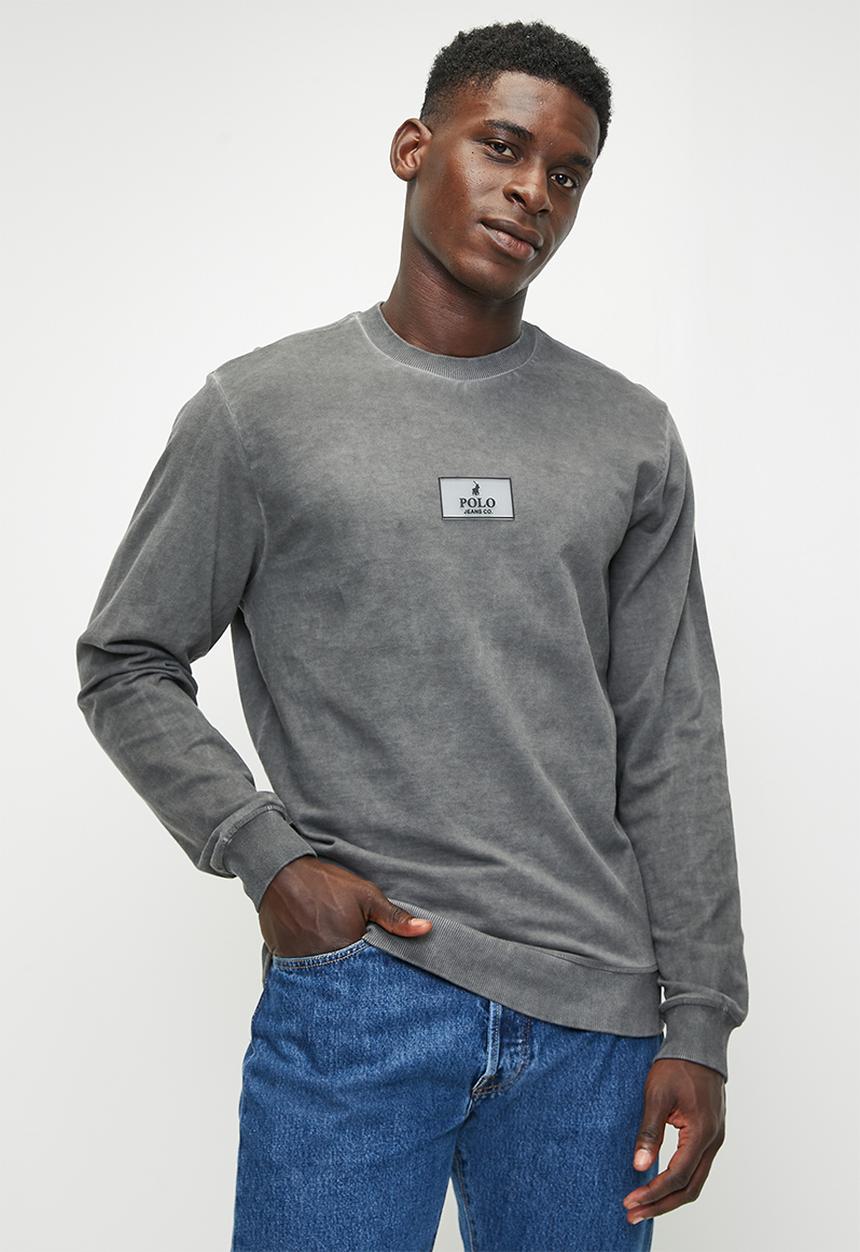 POLO - Mens Pjc Long sleeve Enzyme Dyed Sweat Top - Charcoal