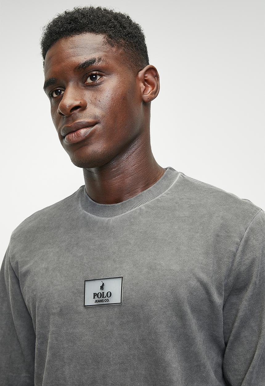 POLO - Mens Pjc Long sleeve Enzyme Dyed Sweat Top - Charcoal