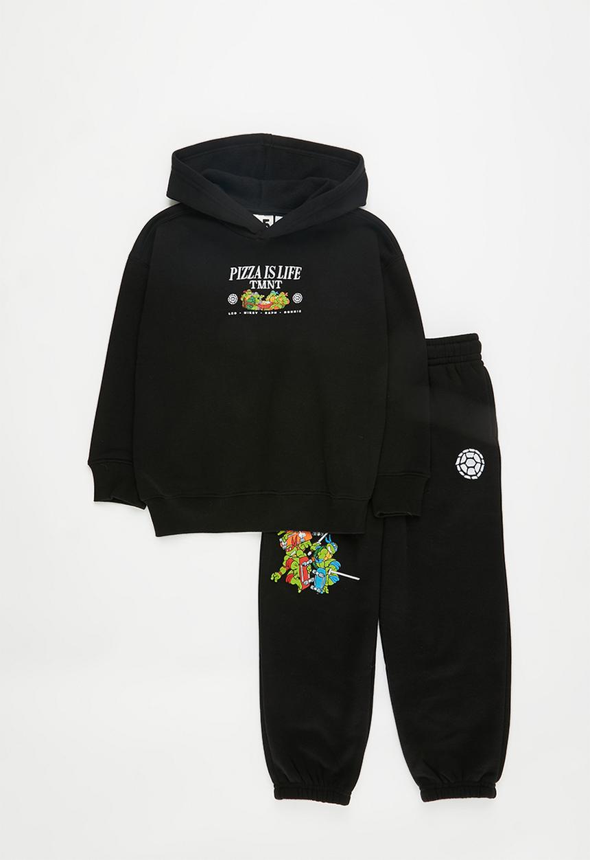 Cotton On - Tmnt hoodie and track pant set - lcn nic black/tmnt pizza is life