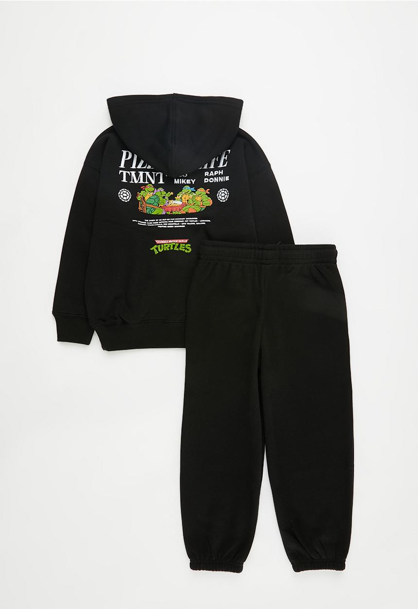 Cotton On - Tmnt hoodie and track pant set - lcn nic black/tmnt pizza is life