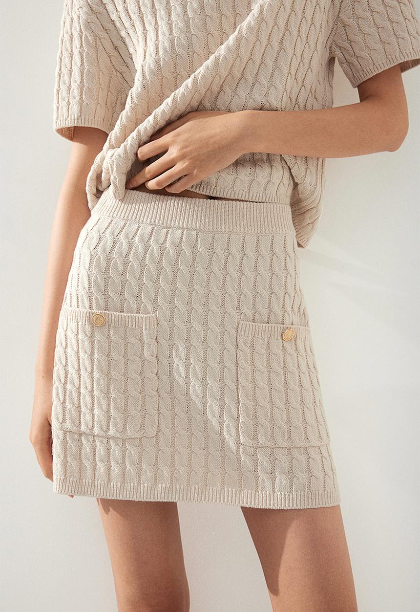 H&M - Cable-knit skirt - light beige