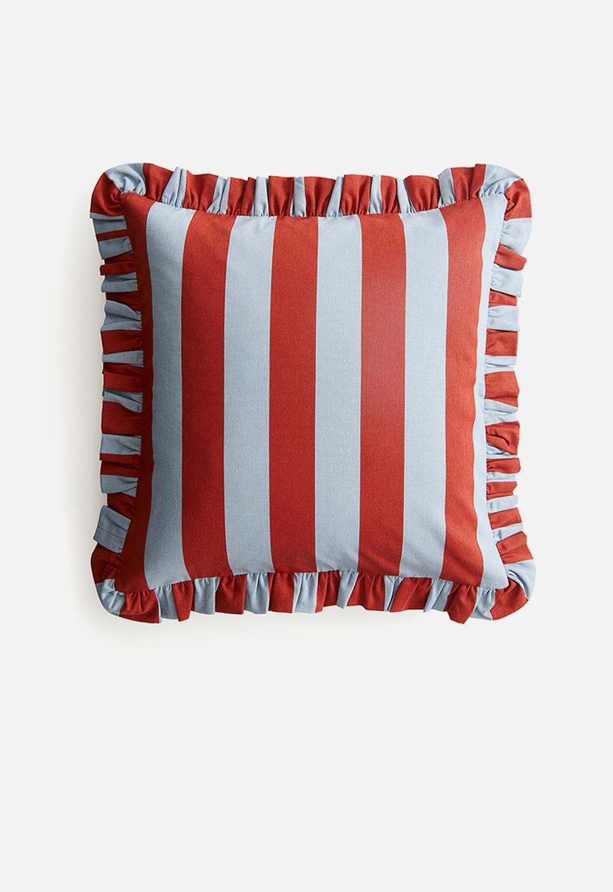 H&M - Frill-trimmed cushion cover - blue striped