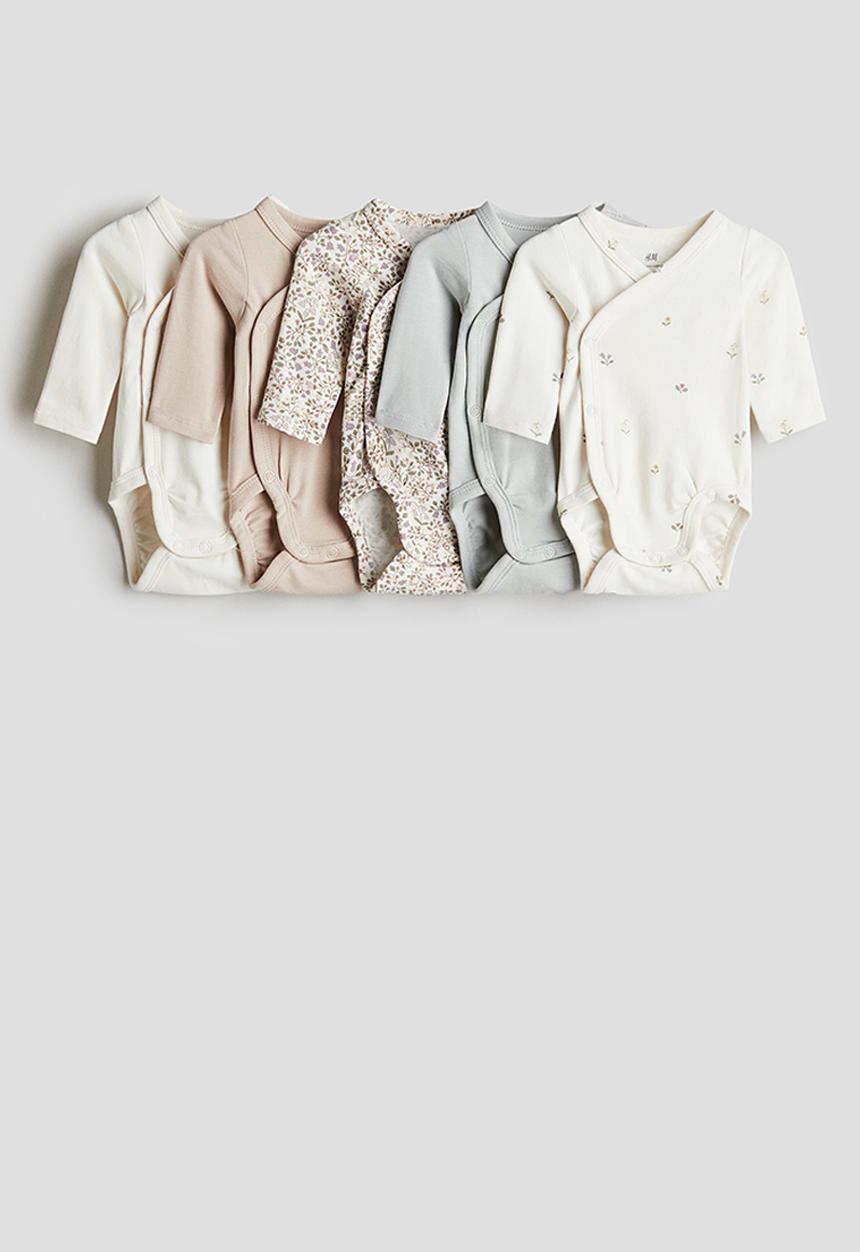 H&M - 5 pack wrapover bodysuits - light dusty pink floral
