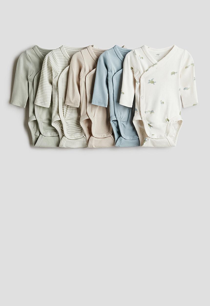 H&M - 5 pack wrapover bodysuits - light dusty green turtle