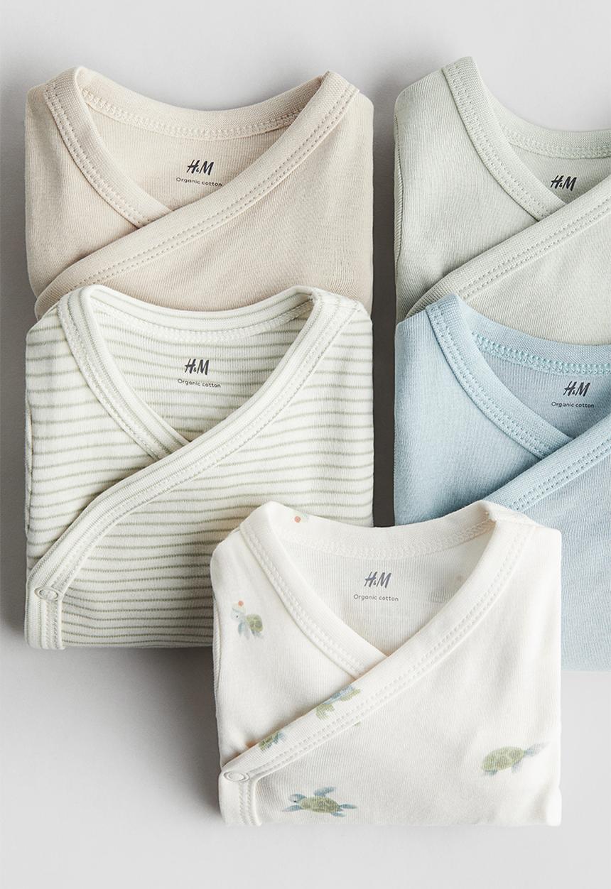 H&M - 5 pack wrapover bodysuits - light dusty green turtle