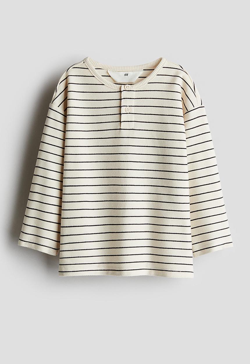 H&M - Henley top - light beige striped