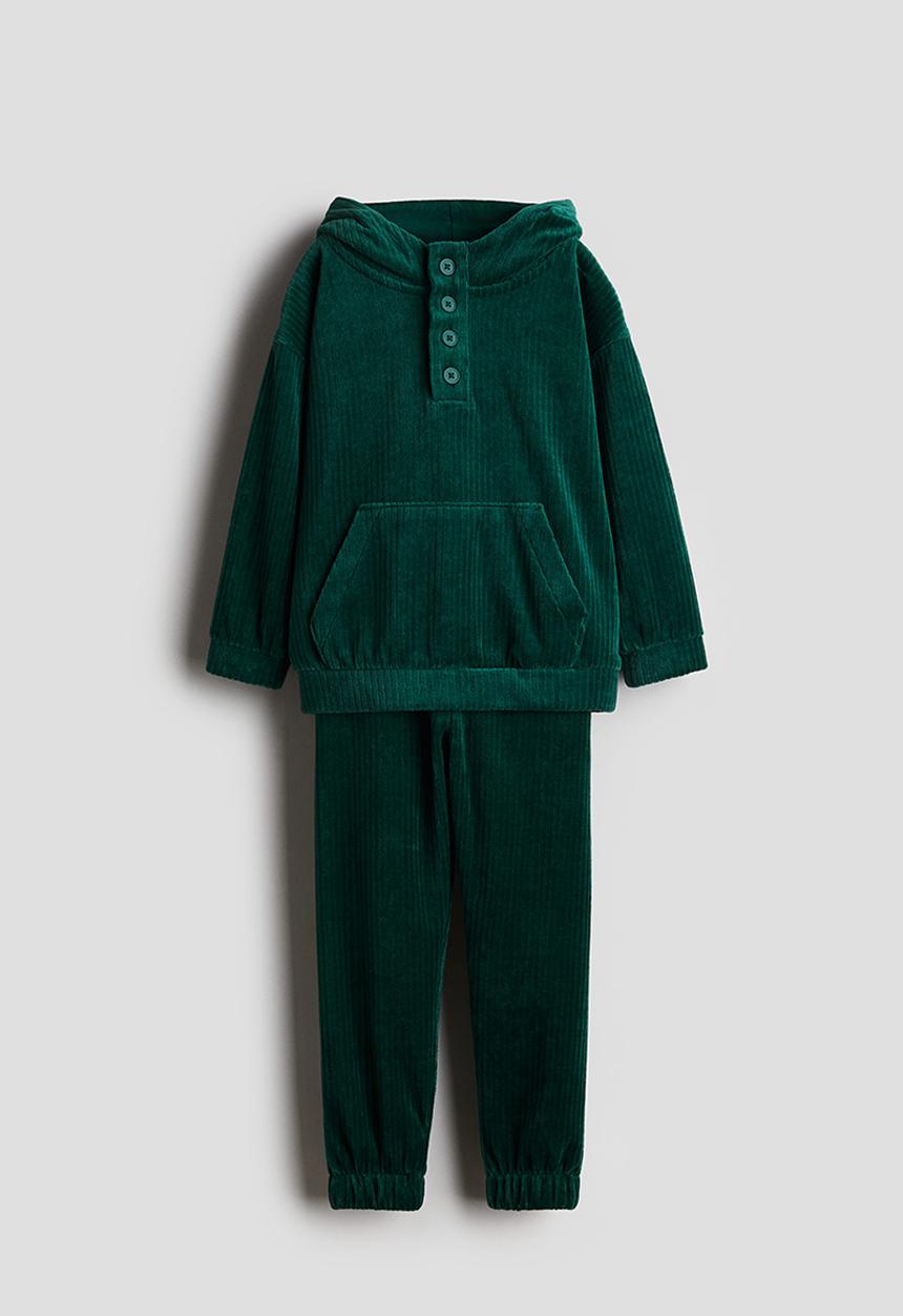 H&M - 2 piece ribbed velour set - dark green