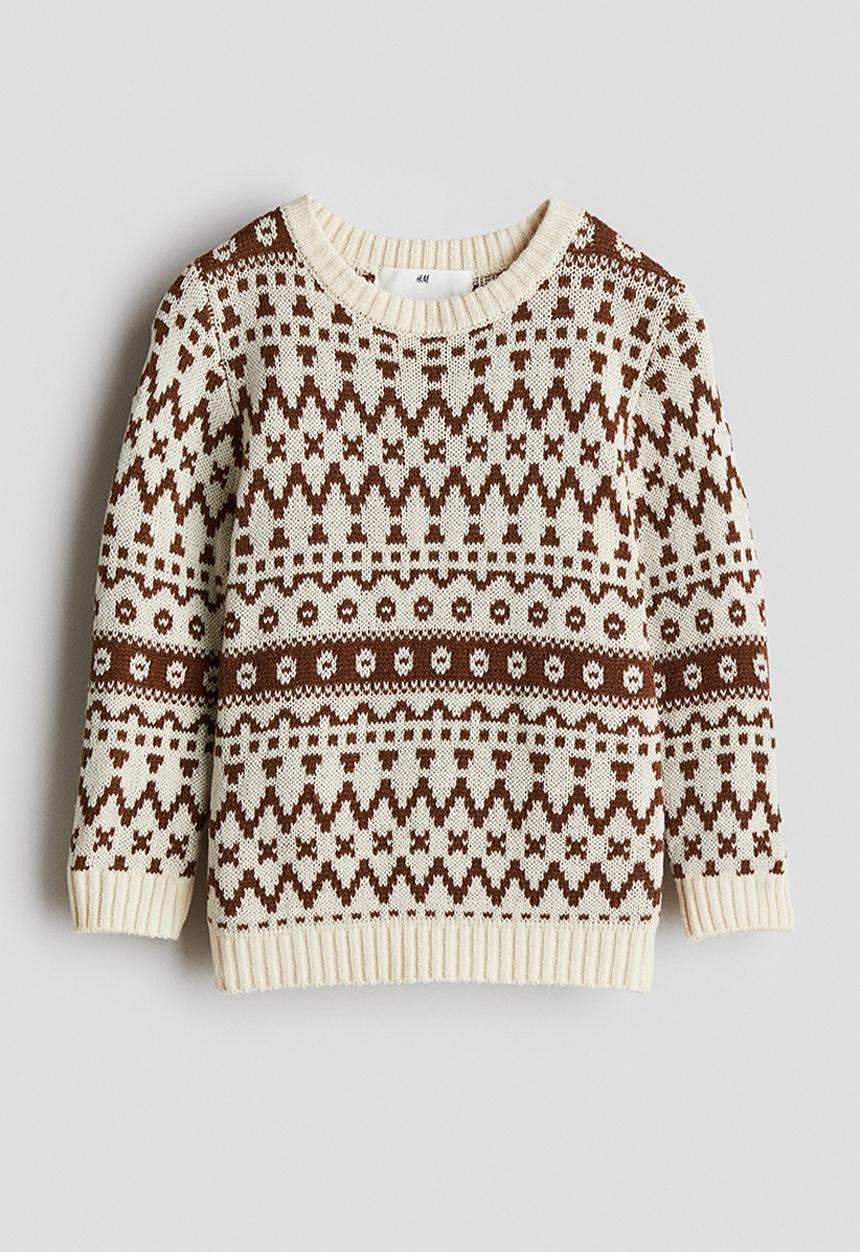 H&M - Jacquard-knit jumper - light beige & brown