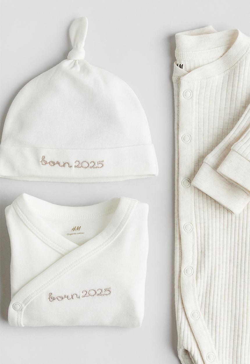 H&M - 3-Piece cotton jersey gift set - white born 2025