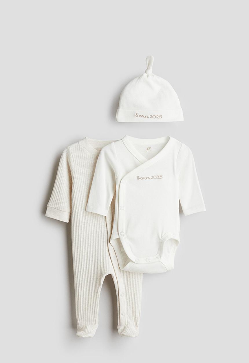 H&M - 3-Piece cotton jersey gift set - white born 2025