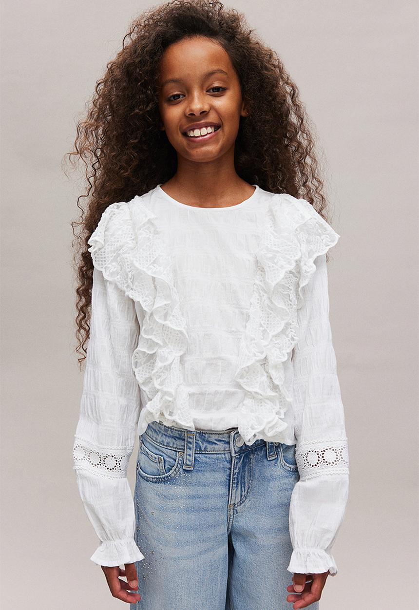 H&M - Lace-flounced blouse - white