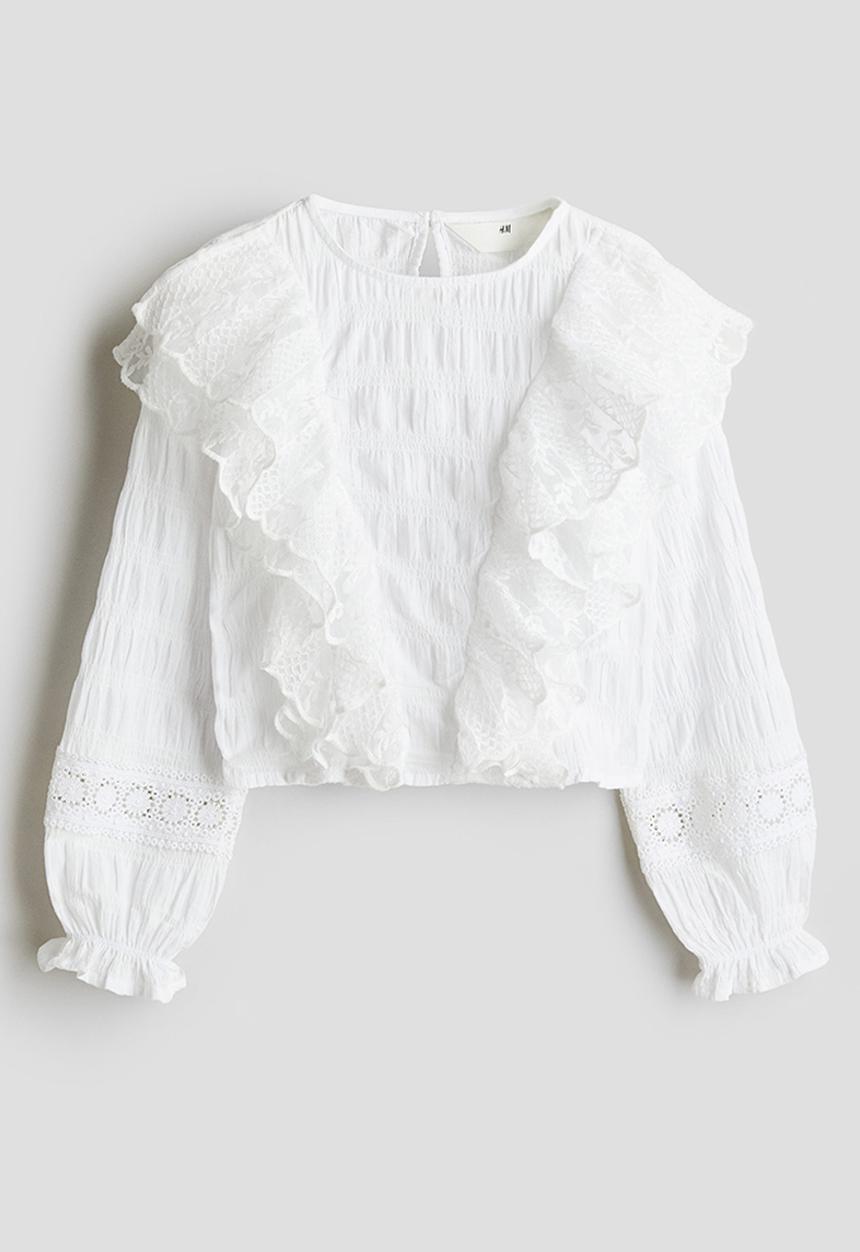 H&M - Lace-flounced blouse - white