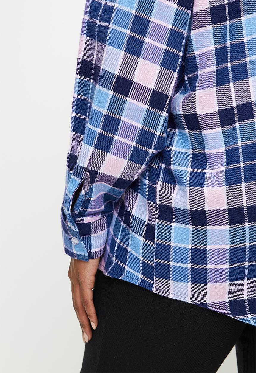 Cotton On - Plus Flannel Boyfriend Long Sleeve Shirt - Blue & Pink Thomas Check