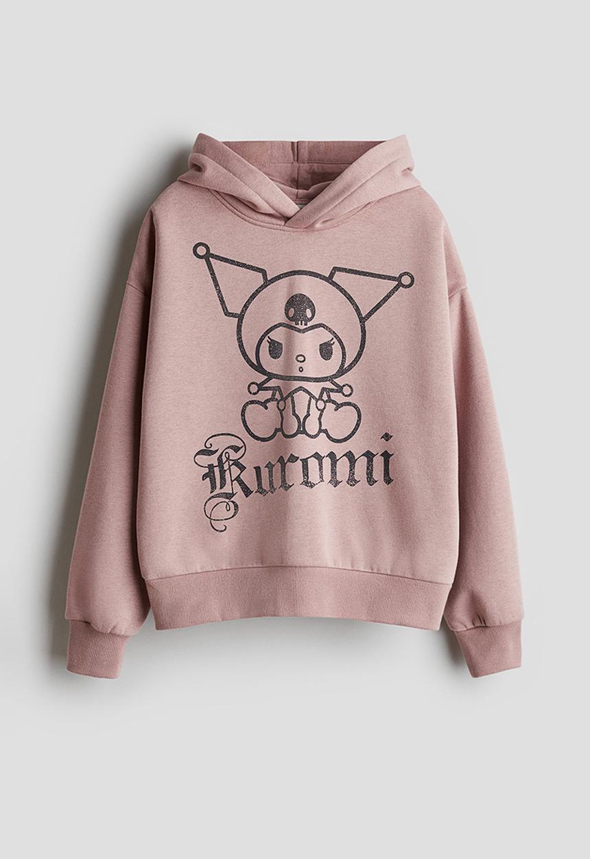 H&M - Oversized printed hoodie - light dusty pink kuromi