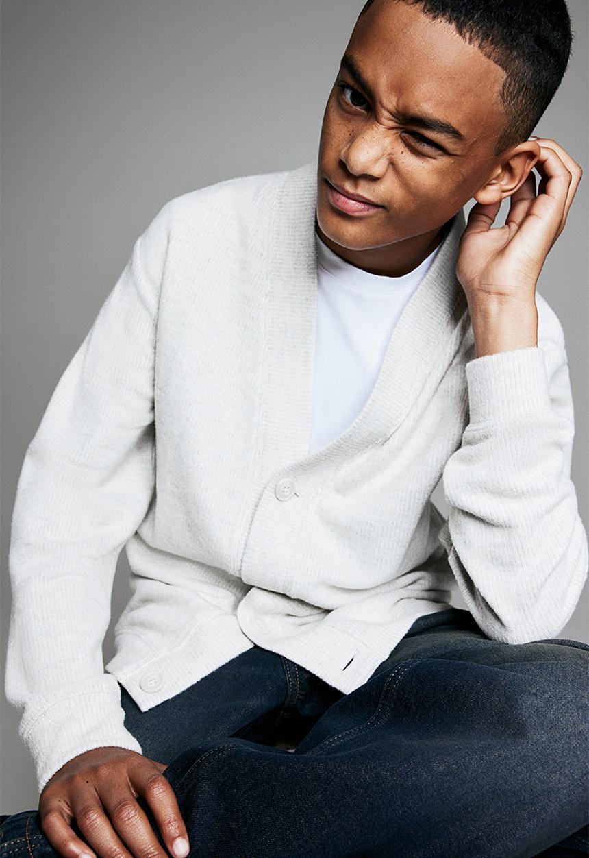 H&M - Rib-knit cardigan - light grey marl