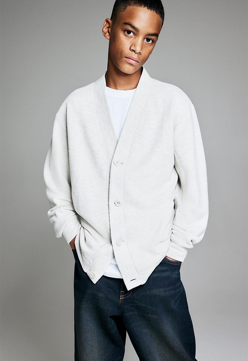 H&M - Rib-knit cardigan - light grey marl