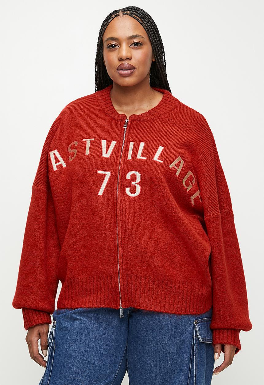 Cotton On - Plus  luxe zip through knit bomber - red poppy print