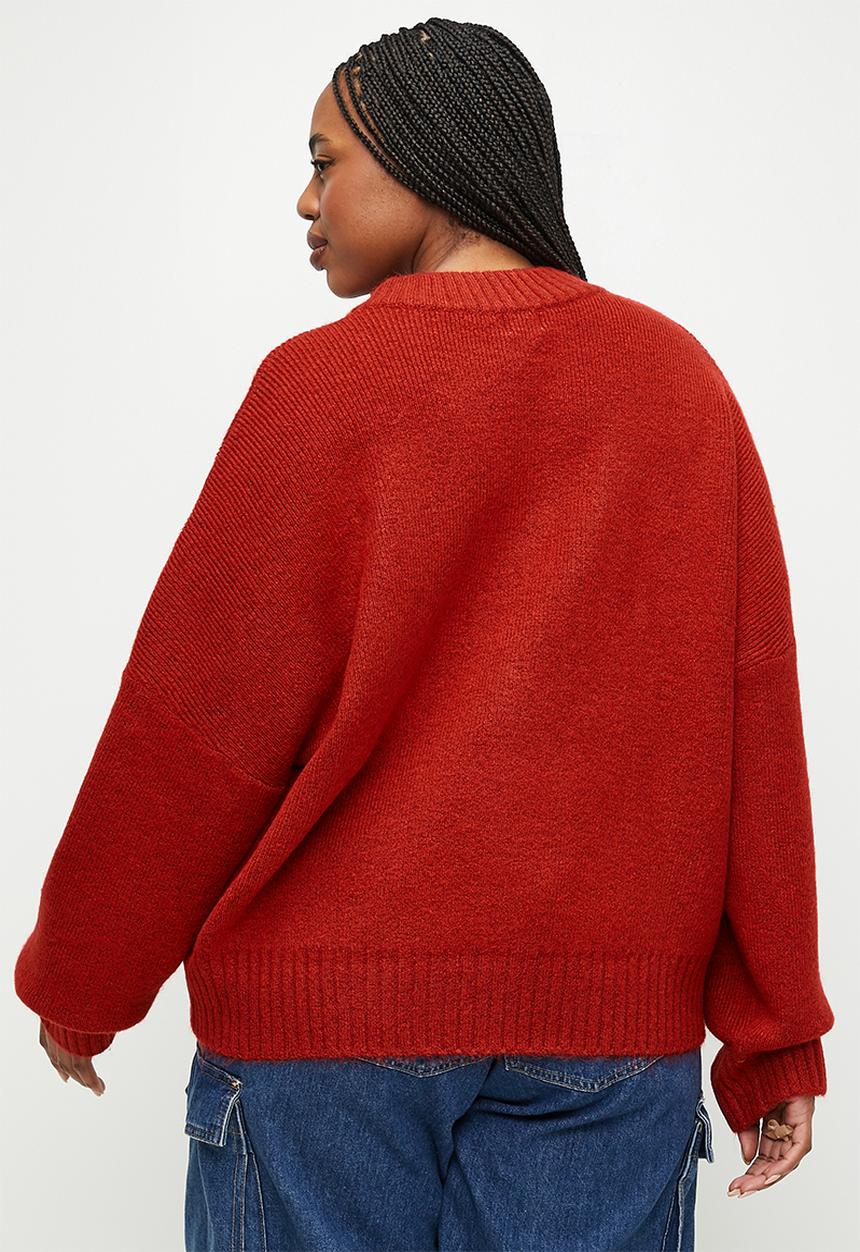 Cotton On - Plus  luxe zip through knit bomber - red poppy print