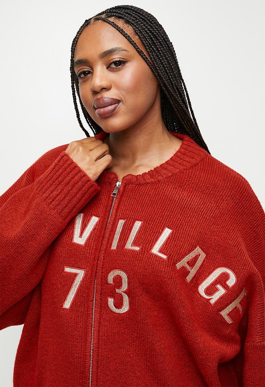 Cotton On - Plus  luxe zip through knit bomber - red poppy print