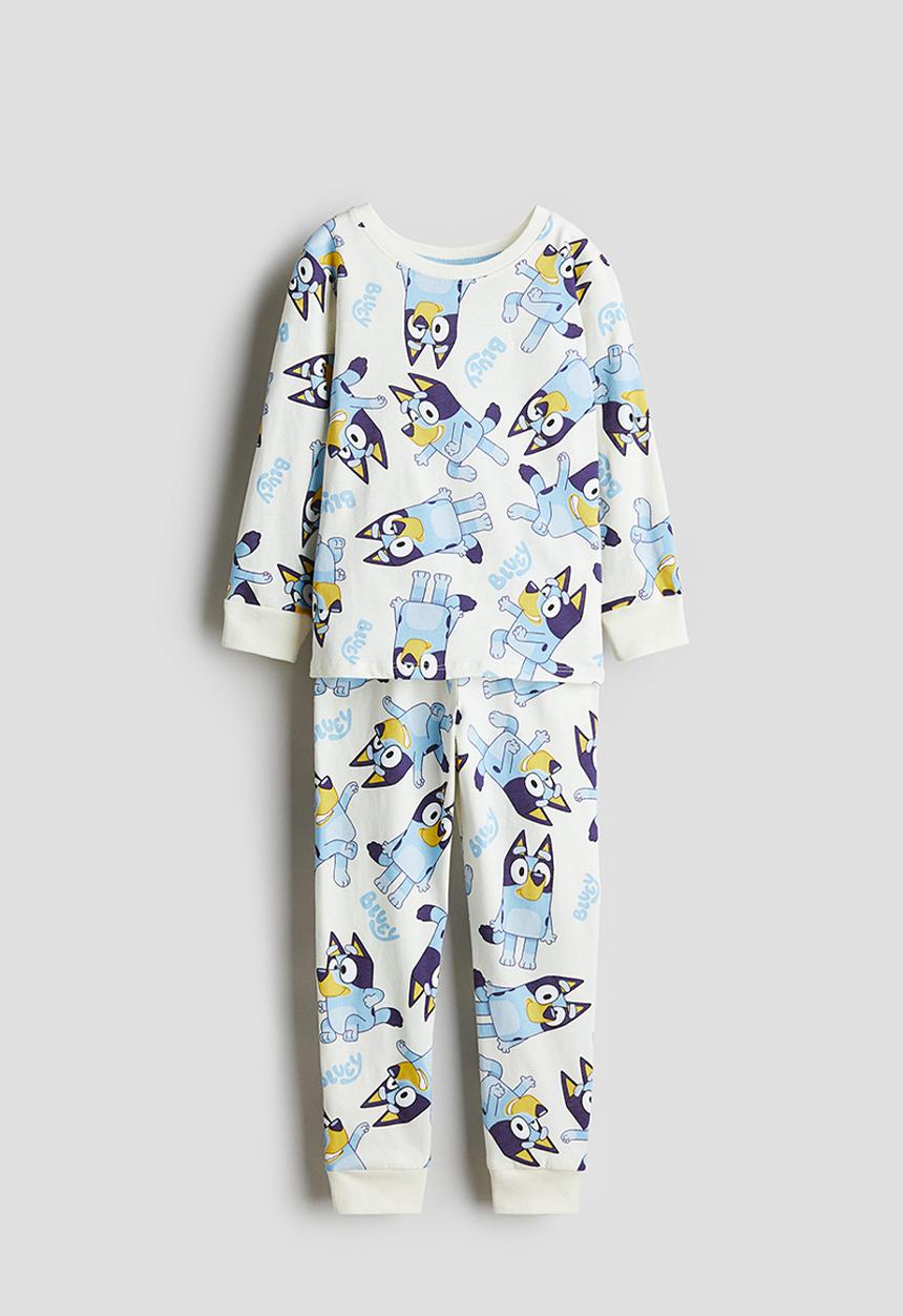 H&M - Printed cotton jersey pyjamas - white & bluey