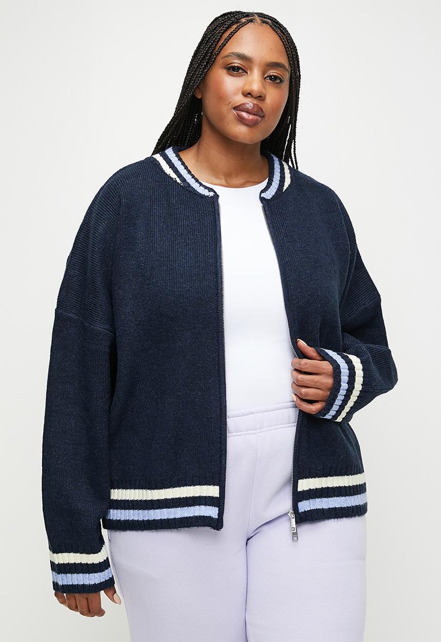 Cotton On - Plus luxe zip through knit bomber - ink navy new york