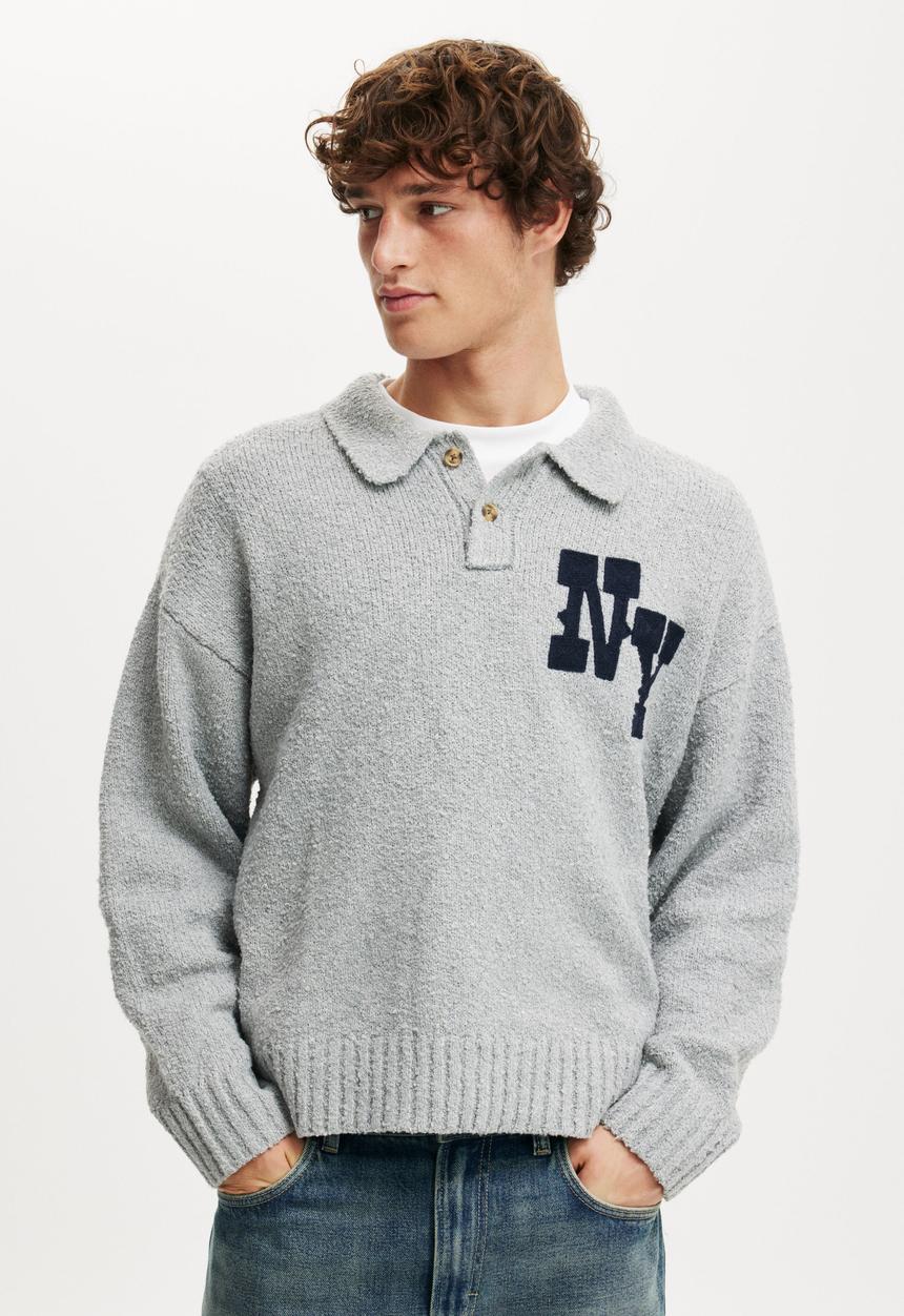 Cotton On - Boxy Rugby Polo - Grey Marle