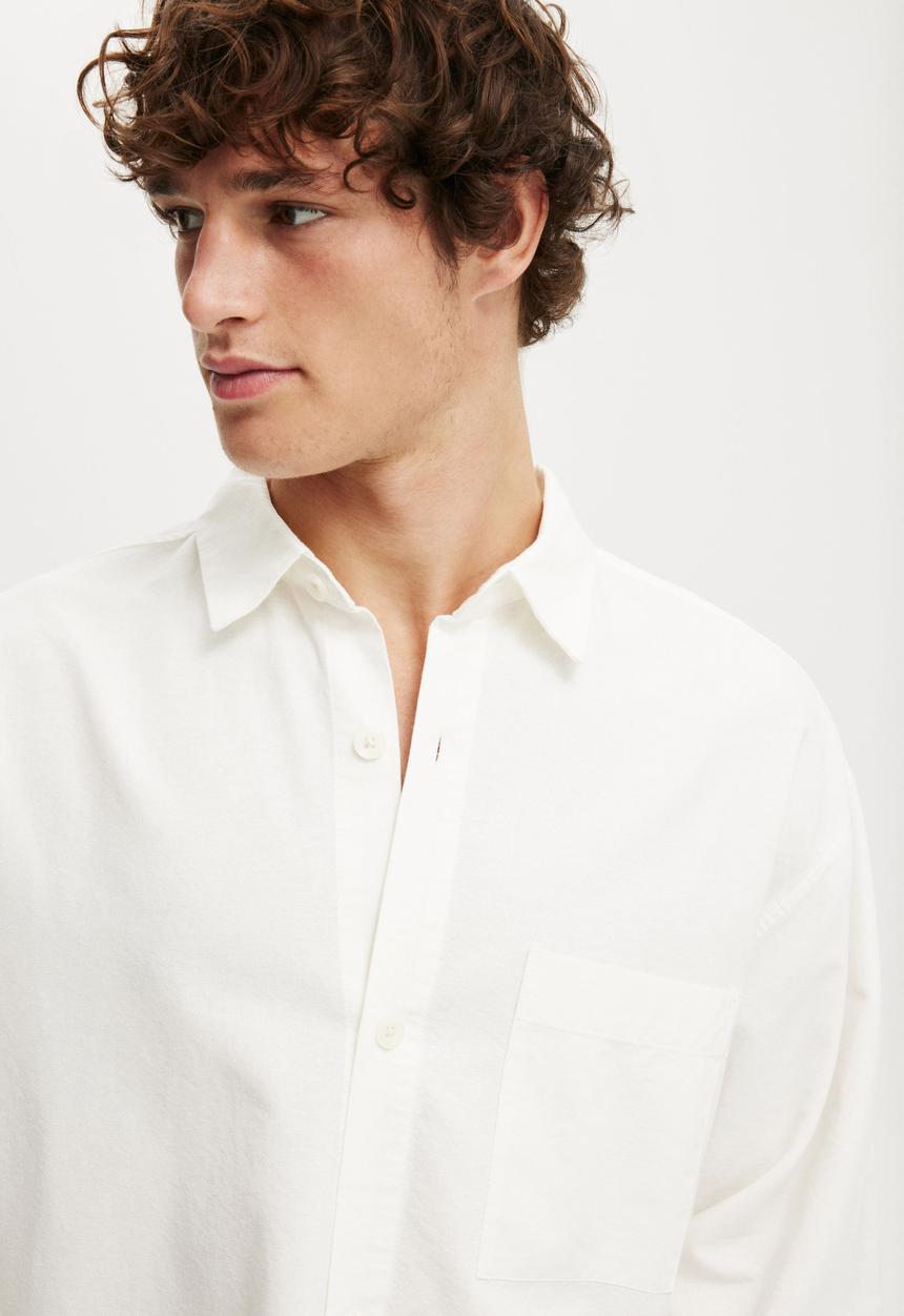 Cotton On - Bedford Long Sleeve Shirt - White Emb