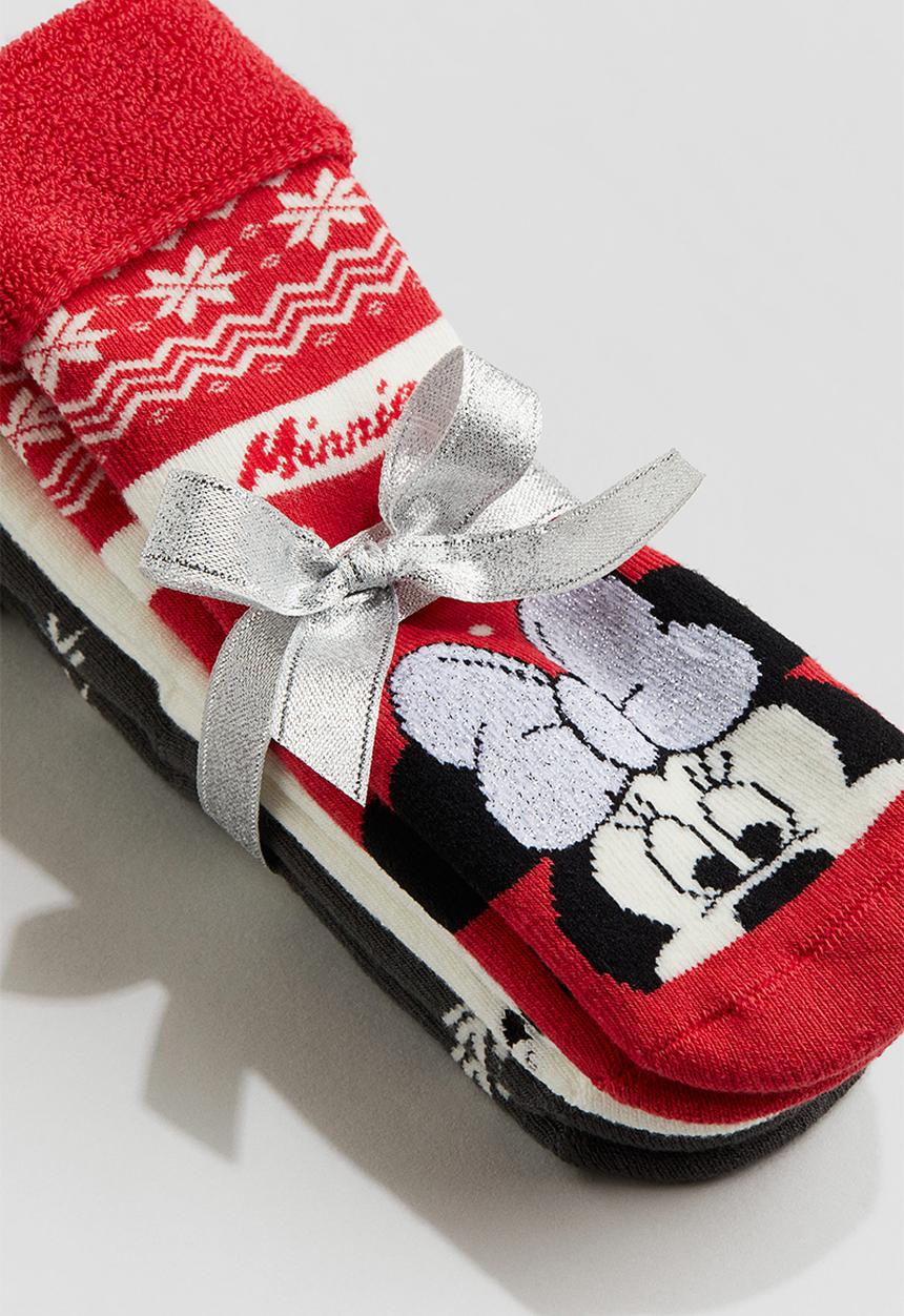 H&M - 3-Pack jacquard-knit terry socks - red & minnie mouse