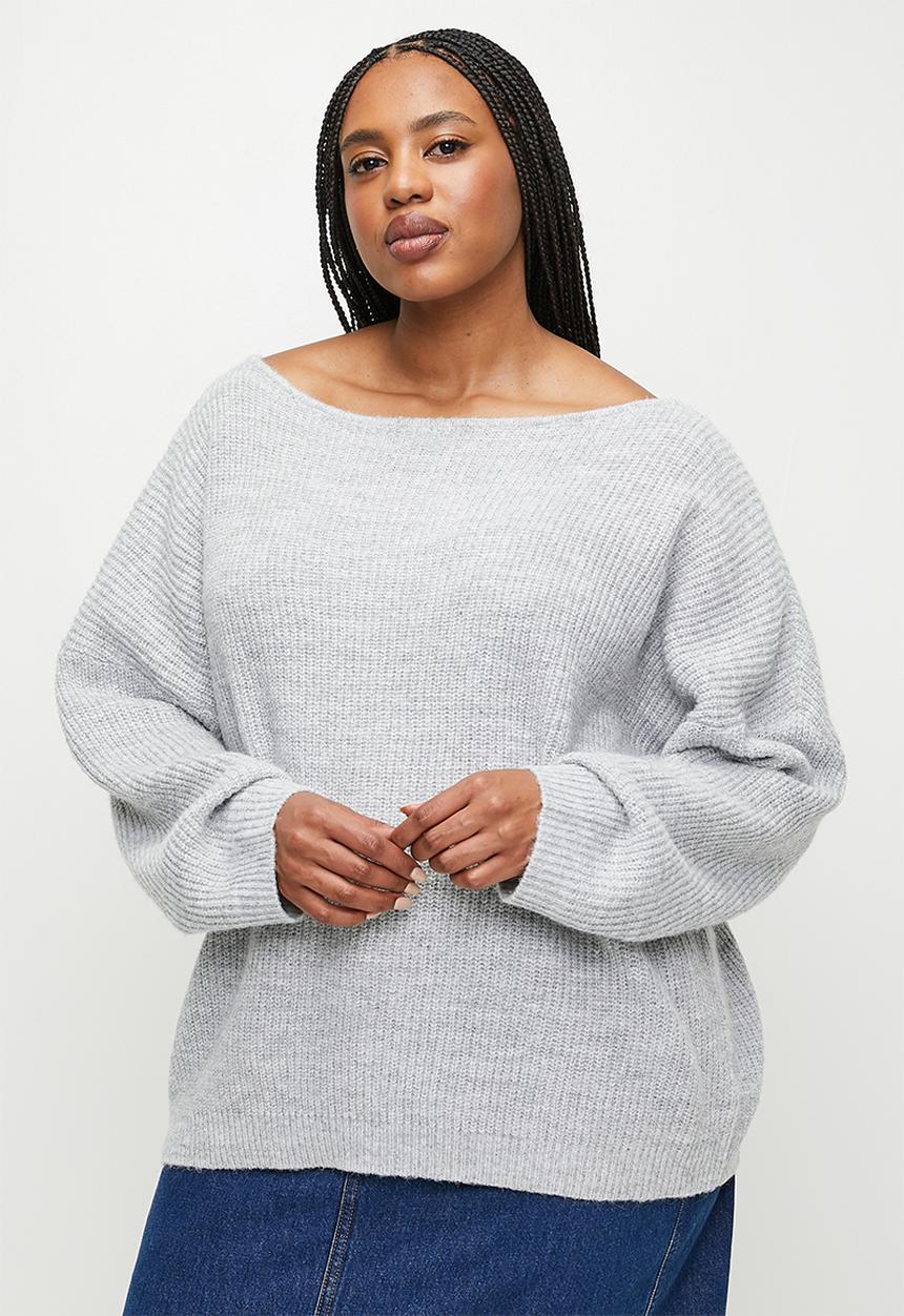 Cotton On - Plus  luxe rib boatneck off shoulder - grey marle