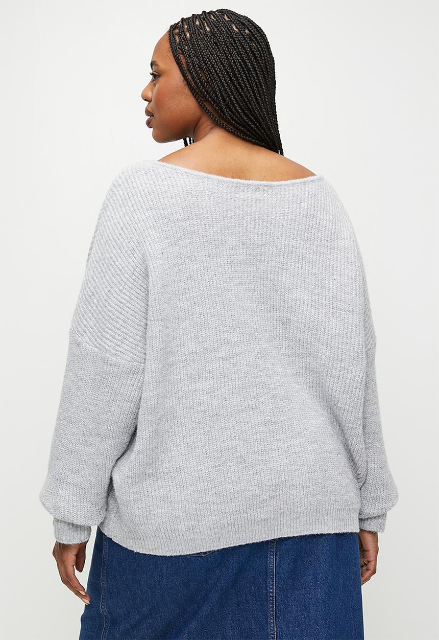 Cotton On - Plus  luxe rib boatneck off shoulder - grey marle