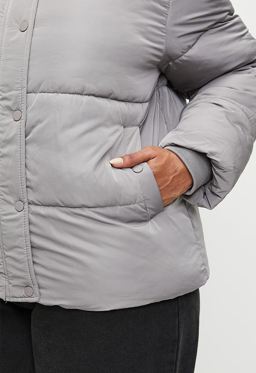 Cotton On - Plus The Mother Puffer Removable Hood Jacket - Desert Grey