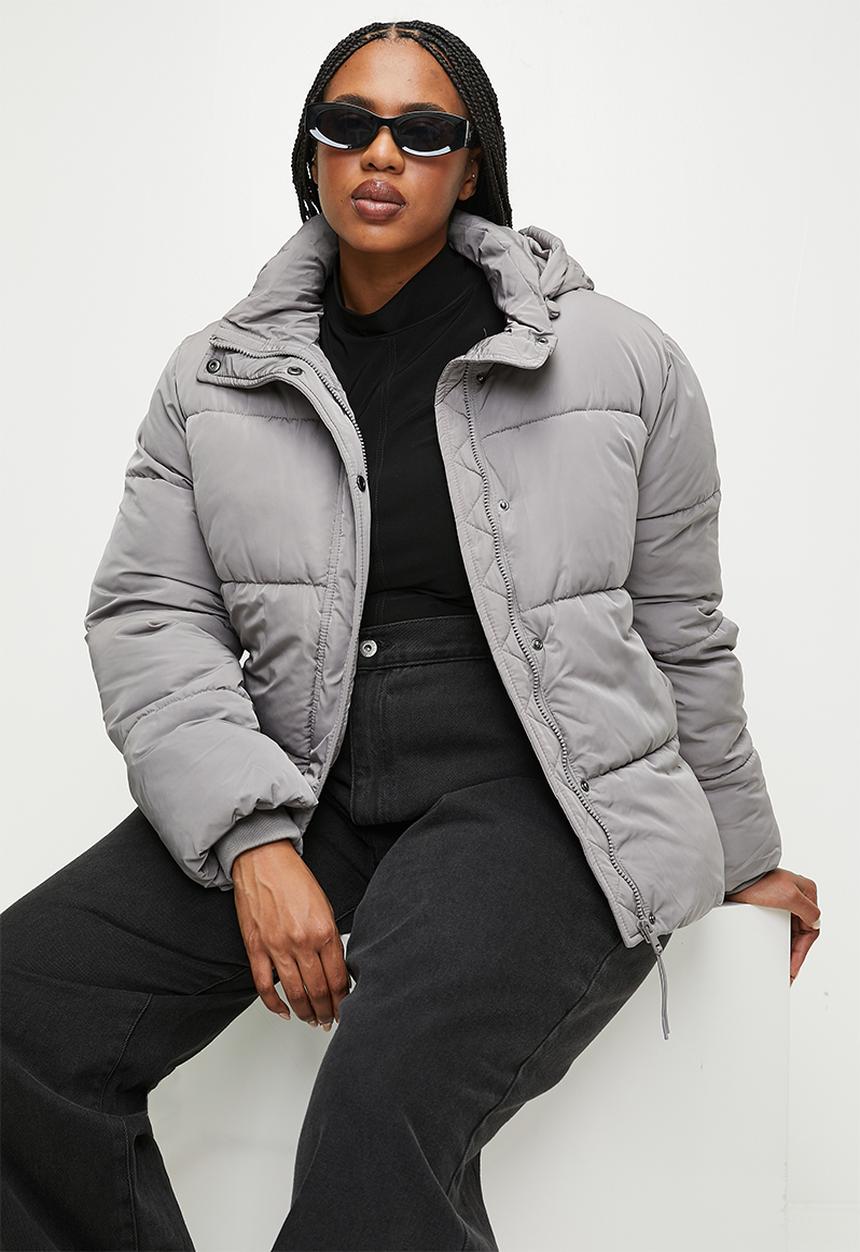 Cotton On - Plus The Mother Puffer Removable Hood Jacket - Desert Grey