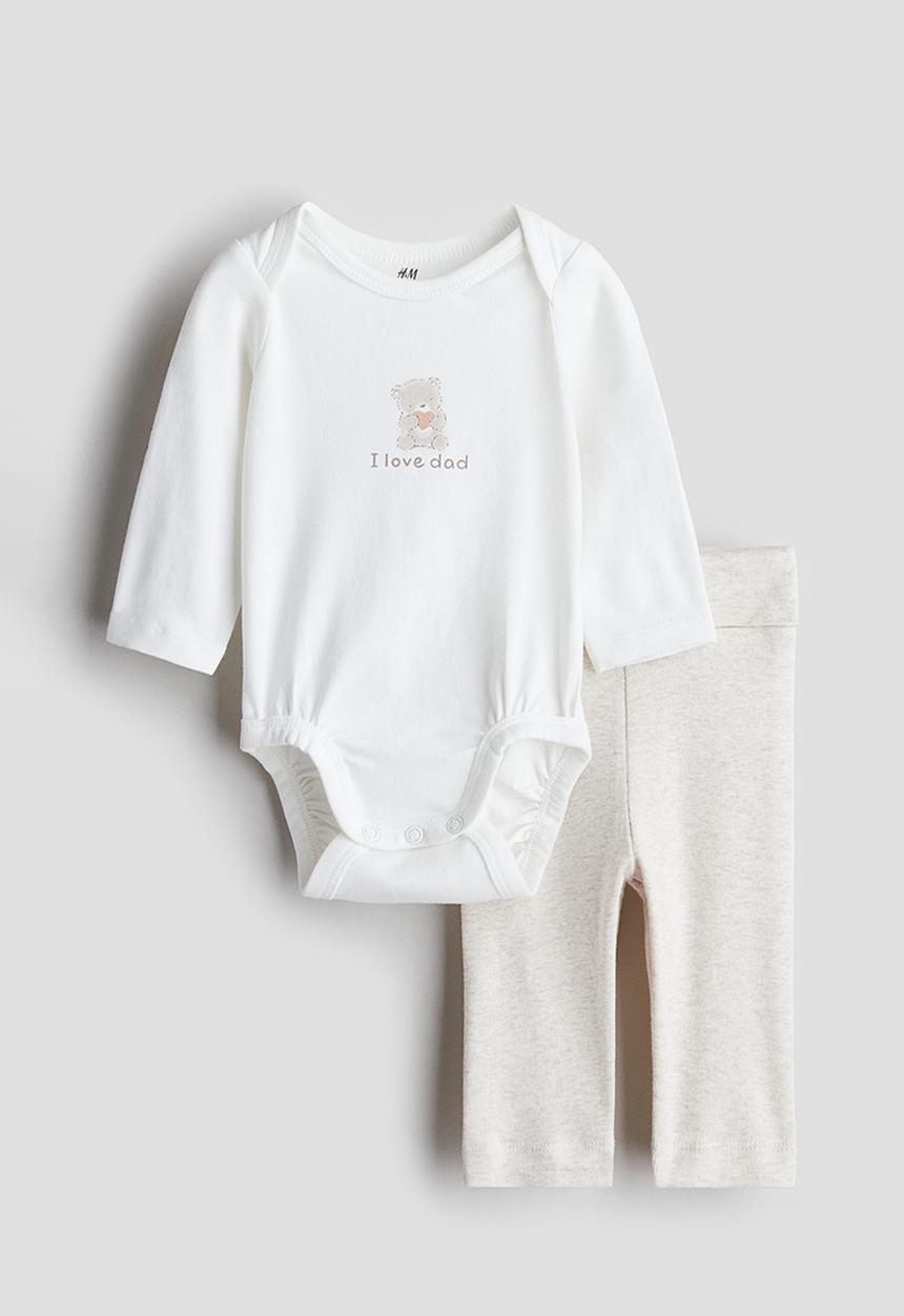 H&M - 2 piece cotton jersey set - white i love dad