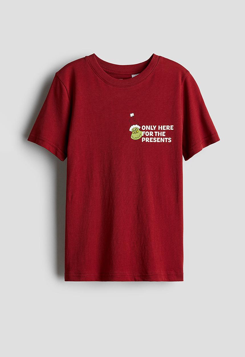 H&M - Printed t-shirt - dark red the grinch