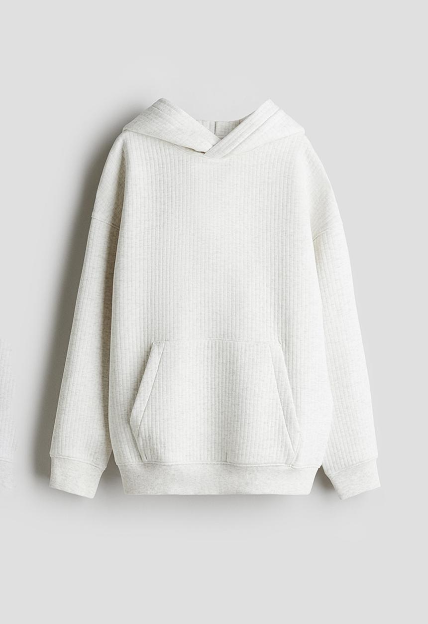 H&M - Ribbed hoodie - white marl
