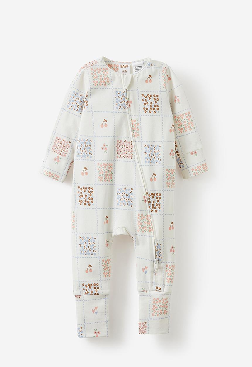 Cotton On - The long sleeve zip romper - vanilla/floral check