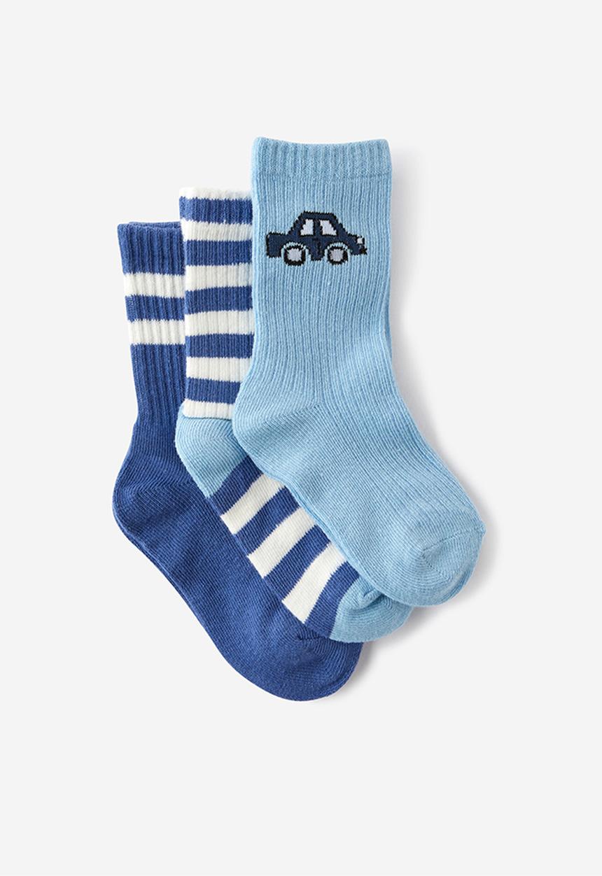 Cotton On - Kids 3pk crew socks - dusk blue/petty blue stripes