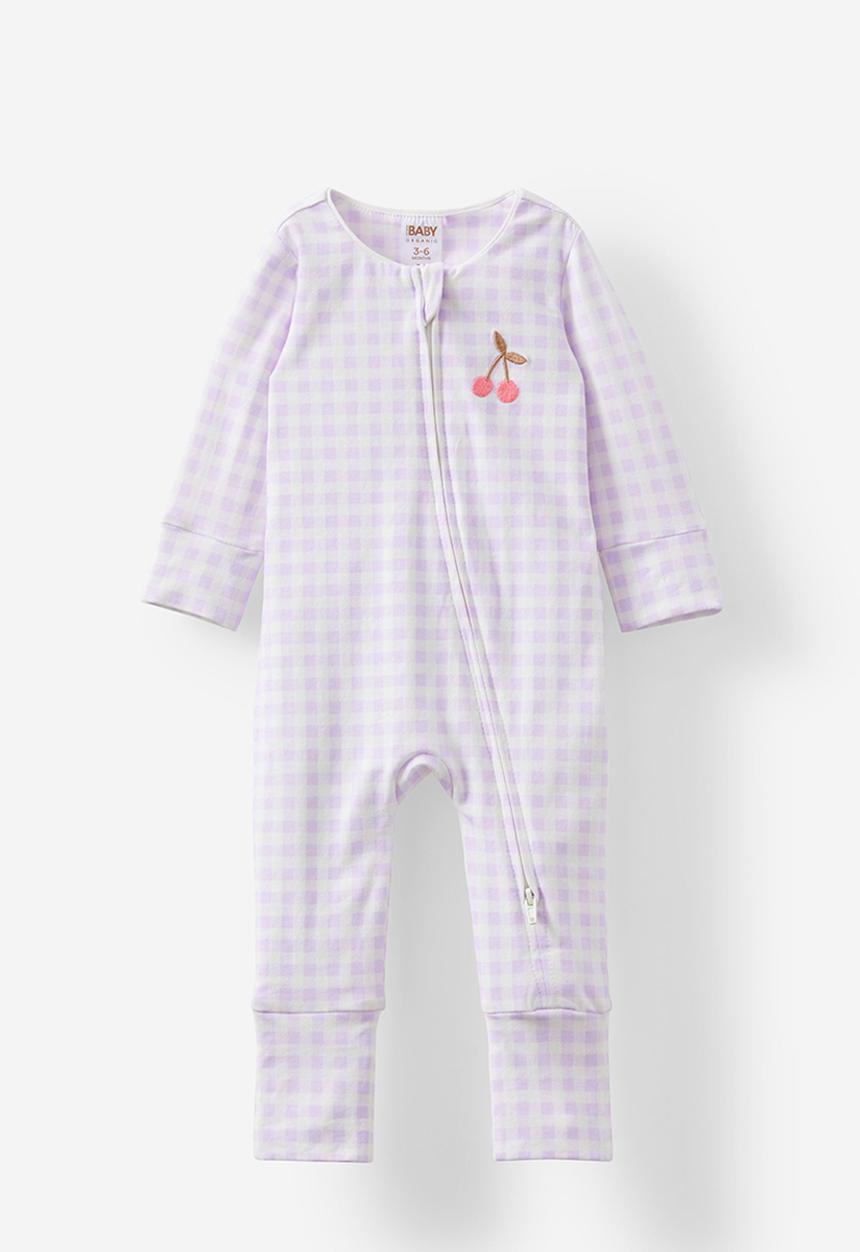 Cotton On - The long sleeve zip romper - vintage lilac/gingham cherry