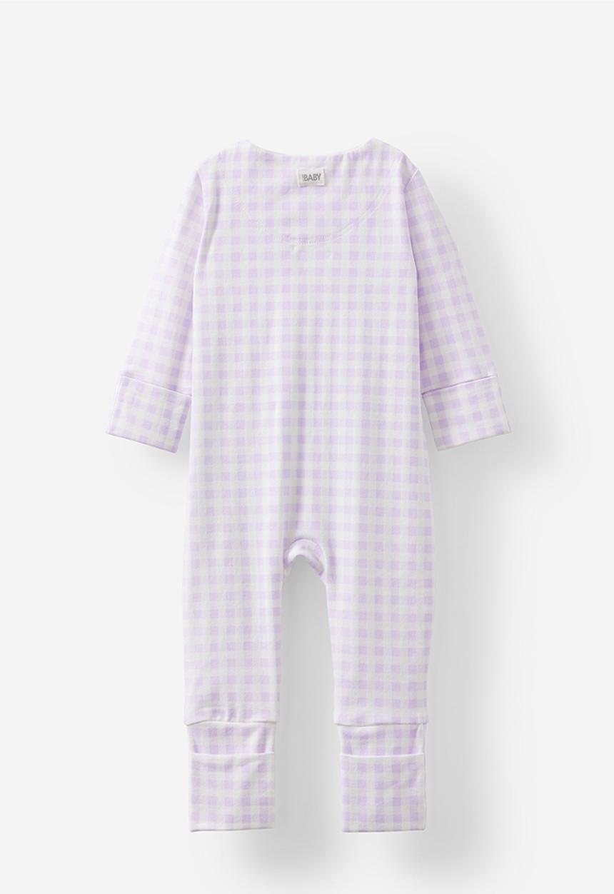 Cotton On - The long sleeve zip romper - vintage lilac/gingham cherry